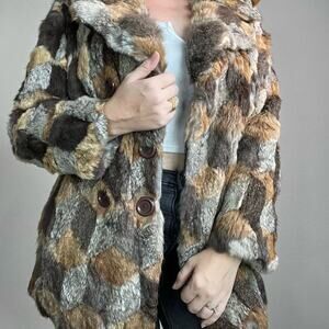 Vintage Patchwork Rabbit Fur Coat Size Medium